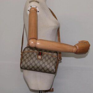 GUCCI GG Supreme Web Sherry Line Shoulder Bag PVC Beige 116 02 089 Auth 148264